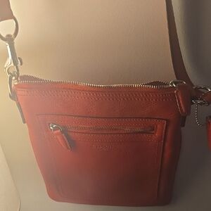 Coach Red Leather Crossbody Bag.  Color Is An Orange Red.